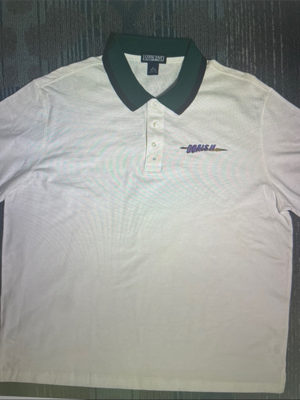 Undisclosed Brand White Polo Shirt with Dark Green Collar
